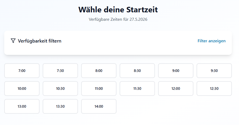 Click&Paddle booking calendar — choose start time